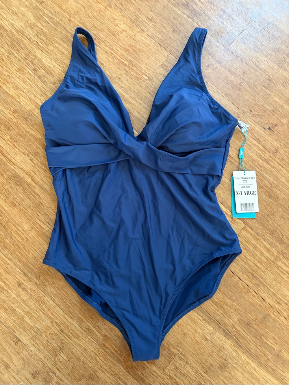 NWT Heat Swimwear Navy Blue Crossover One Piece Swimsuit Womens XL